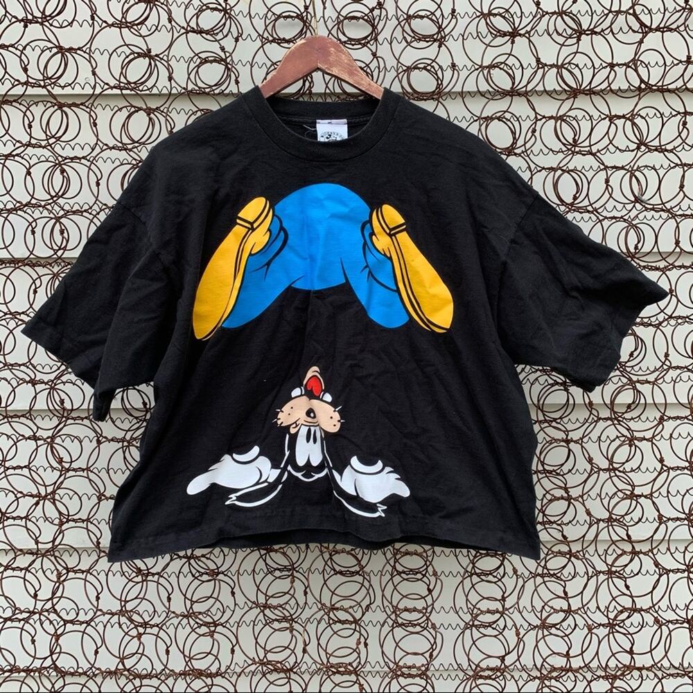 Vintage Disney Mickey and Company upside down Goofy black crop T-shirt 2X